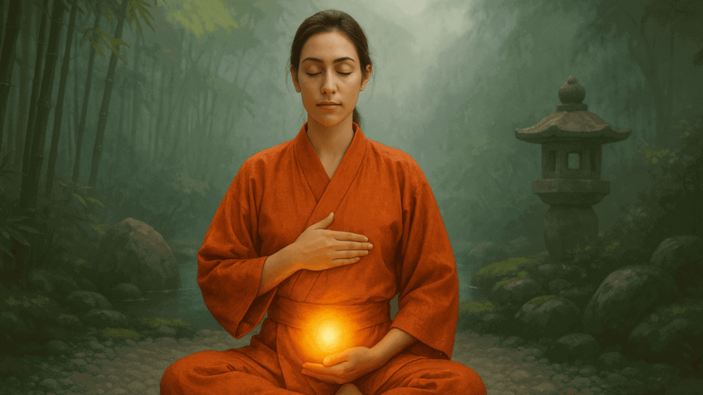 Mulher praticando o Seika Tanden no Reiki