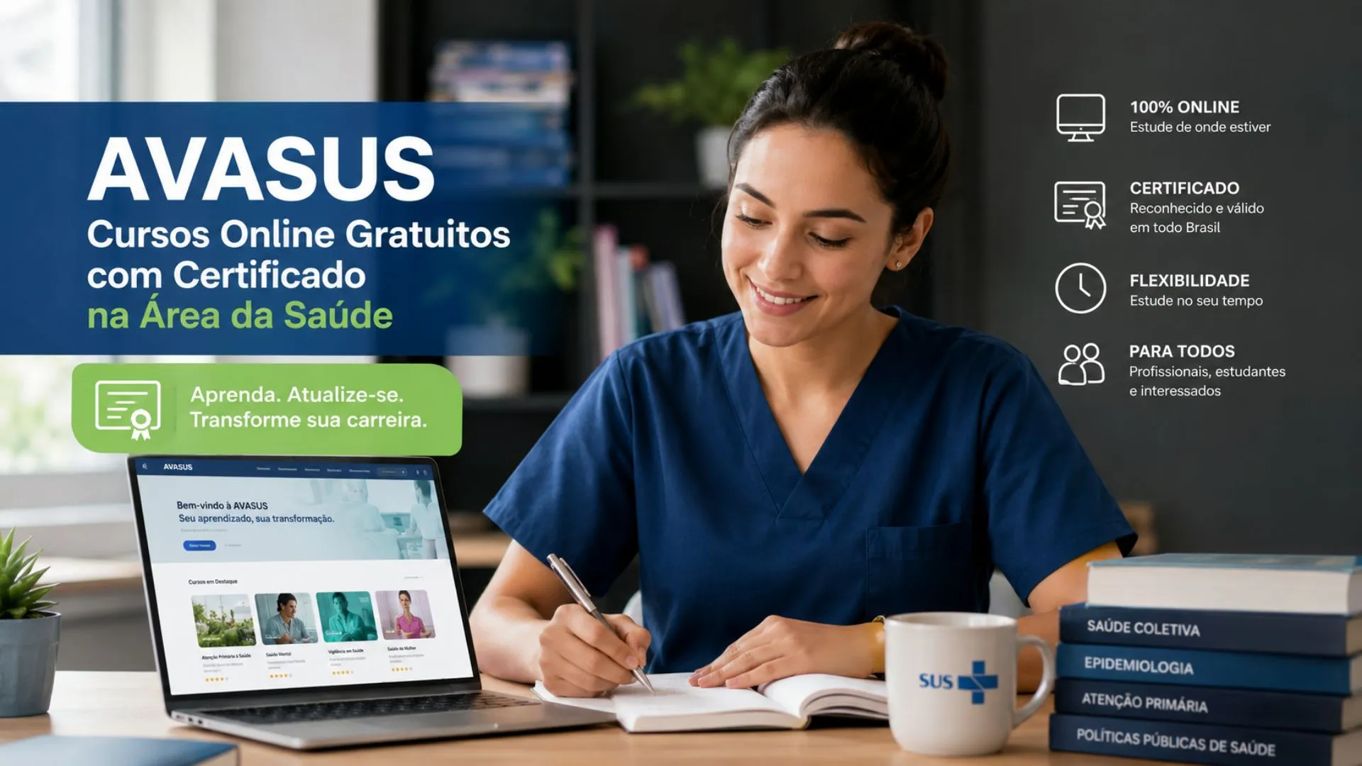 AVASUS 10 Cursos Online Gratuitos com certificado na área da saúde para estudantes e profissionais.